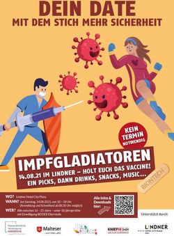 Mit den Impfgladiatoren gegen Corona: Plakat zum Impfevent im Lindner Hotel City Plaza